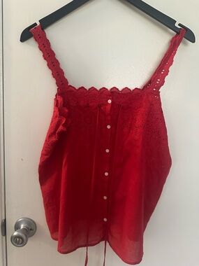 Madewell 
Eyelet Ruffle-Strap Button-Up Tank Top .